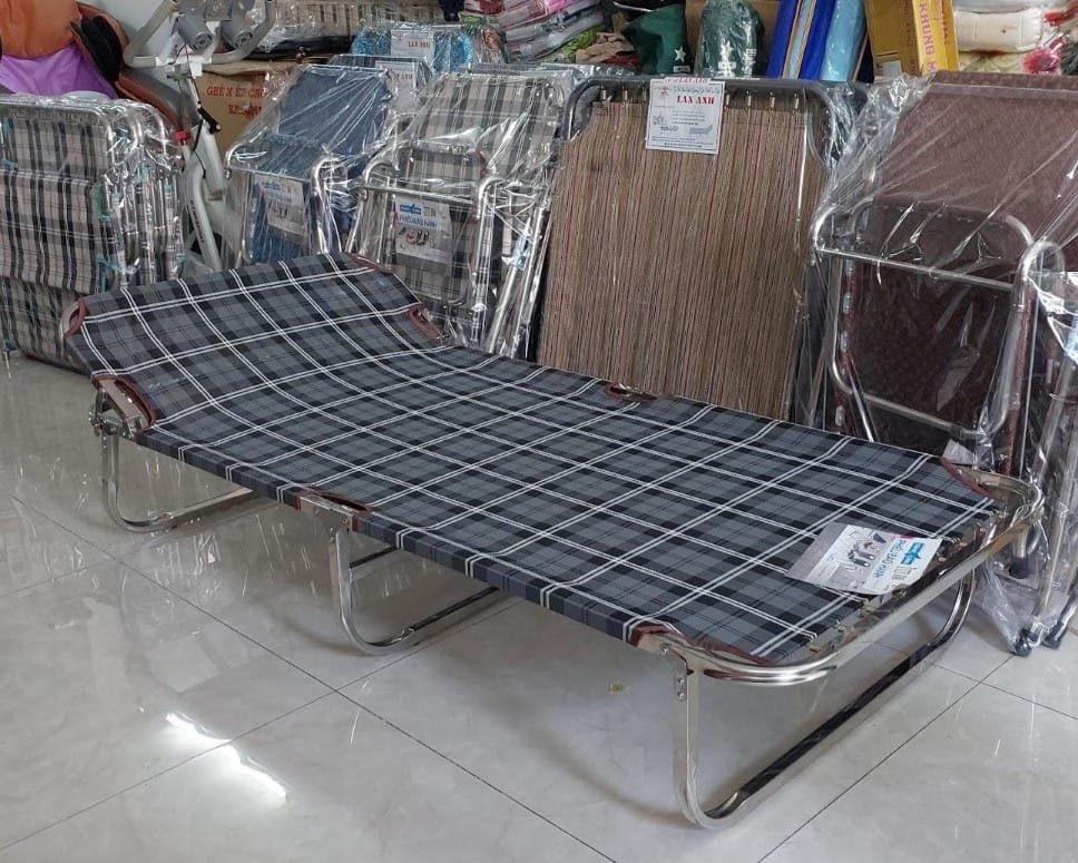 Giường xếp inox vải lưới cỡ lớn cao cấp nằm êm nâng đỡ cột sống